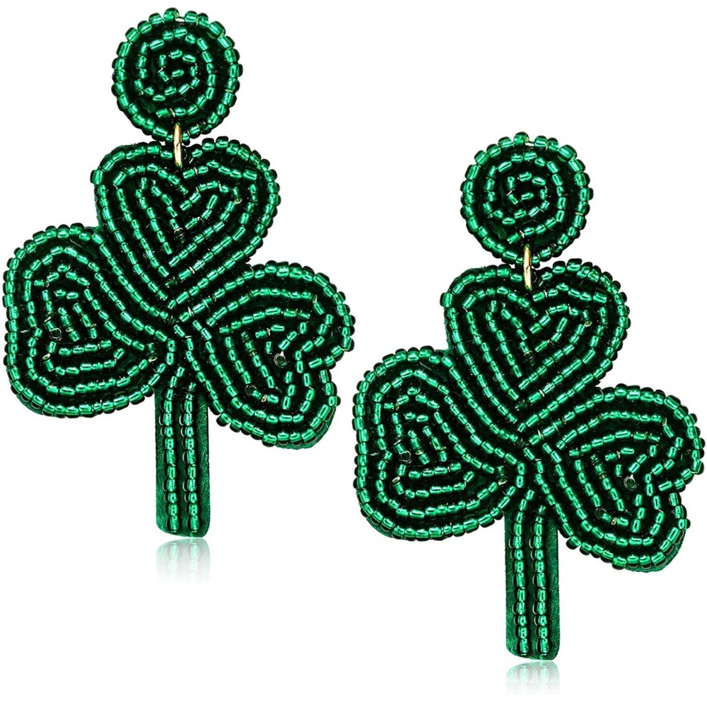 Green Beaded Shamrock Earrings